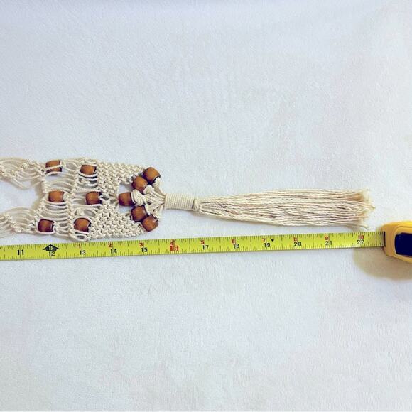 Vintage 70s Macrame Woven Wood Bead Necklace Boho Hippie Bohemian - Picture 8 of 9